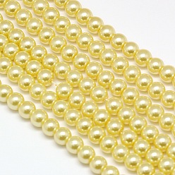 Light Yellow Eco-Friendly Dyed Glass Pearl Round Beads Strands, Grade A, Cotton Cord Threaded, Light Yellow, 4~4.5mm, Hole: 0.7~1.1mm, about 104pcs/strand, 15 inch