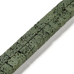 Dark Olive Green Synthetic Lava Rock Dyed Beads Strands, Cube, Dark Olive Green, 6~7x6~6.5x6~6.5mm, Hole: 0.7mm, about 60pcs/strand, 14.76''(37.5cm)
