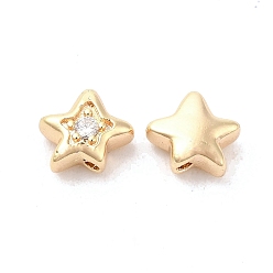 Clear Brass Cubic Zirconia Beads, Star, Real 18K Gold Plated, Clear, 7x8x4mm, Hole: 1mm