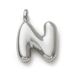 Letter N Латунные подвески, долговечный, стойки покрытие, без кадмия и без свинца, платина, Письмо N, 15x11.5x4.5 мм, отверстие : 2.5 мм