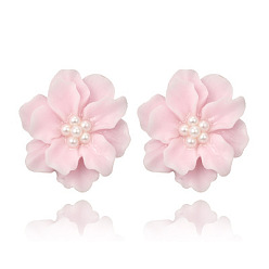 5962 Pink Minimalist versatile exaggerated flower earrings - three-dimensional white flower pearl studs.