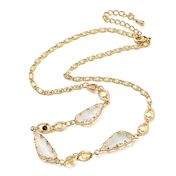 Golden Faceted Teardrop Glass Beads Bib Necklaces, Brass Chain Neckalces , Golden, 15.94 inch(40.5cm)