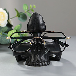 Black Skull Resin Eyeglass Holder with Tray, Home Decorations, Black, 120x120x135mm