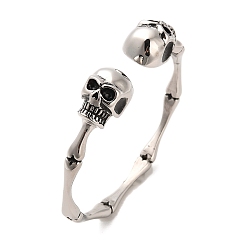Antique Silver 304 Stainless Steel Cuff Bangles, Skull, Antique Silver, Inner Diameter: 2-5/8 inch(6.7cm)