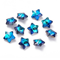 Озёрно--синий Гальванические стеклянные подвески, граненые, звезда, Плут синий, 13x13.5x7 мм, отверстие : 1.2 мм