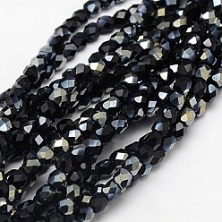 Prussian Blue Electroplate Glass Beads Strands, Half Plated, Faceted, Cube, Prussian Blue, 4x4x4mm, Hole: 1mm, about 100pcs/strand, 15.7 inch
