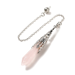 Розовый Кварц Натуральный розовый кварц маятник с большой подвеской, с латунной фурнитурой , пуля, 260~270 мм, отверстие : 1.5 мм
