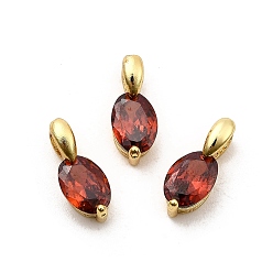 Красный Подвески из латуни с микропаве из кубических цирконий в форме конского глаза, стойки покрытие, долговечный, без кадмия и без свинца, золотые, красные, 12x5x5.5 мм, отверстие : 2.5x2.5 мм