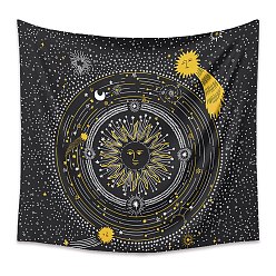 Black Polyester Tapestry Wall Hanging, Sun and Moon Psychedelic Wall Tapestry with Art Chakra Home Decorations for Bedroom Dorm Decor, Rectangle, Black, 730x950mm