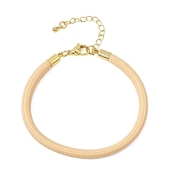 Moccasin Braided Round Polyester Cord Bracelet Makings, with Brass Findings and 202 Stainless Steel Lobster Claw Clasps, Golden, Moccasin, 7.28 inch(18.5cm)