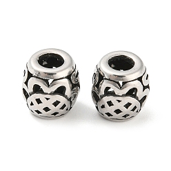 Antique Silver 316 Surgical Stainless Steel  Beads, Barrel, Antique Silver, 9x9.5mm, Hole: 4mm