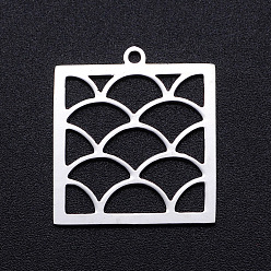Stainless Steel Color 201 Stainless Steel Pendants, Filigree Joiners Findings, Laser Cut, Square with Spindrift, Stainless Steel Color, 22x20x1mm, Hole: 1.4mm
