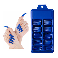 Medium Blue 100Pcs 10 Size Trapezoid Plastic False Nail Tips, Full Cover Press On False Nails, Nail Art Detachable Manicure, for Practice Manicure Nail Art Decoration Accessories, Medium Blue, 26~32x7~14mm, 10Pcs/size