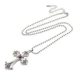 Clear Alloy Pendant Necklaces, Cross fleury, Clear, 19.69 inch(50cm)