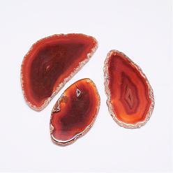 Orange Red Natural Agate Pendants, Dyed, Nuggets, Orange Red, 60~85x35~55x5mm, Hole: 2mm
