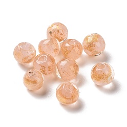 Pêche Main feuille de perles de verre au chalumeau d'or, ronde, peachpuff, 8mm, Trou: 1.4mm
