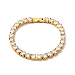 Golden Clear Cubic Zirconia Tennis Bracelet, 304 Stainless Steel Link Chain Bracelet for Women, Golden, 8-1/8 inch(20.5cm)