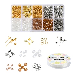 Couleur Mélangete Kits de fabrication de bijoux diy, y compris les perles de verre bicône, apprêts en fer et fil de cristal élastique, couleur mixte, perles: 4x4 mm, 6x5mm, Trou: 1mm, 340 pièces / kit