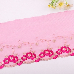 Cerise Polyester Lace Trim Ribbons, Garment Accessories, Flower, Cerise, 1/2 inch(14mm), about 30Yard/roll