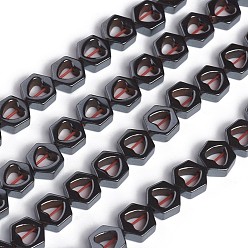Non-magnetic Hematite Non-magnetic Synthetic Hematite Beads Strands, Bead Frames, Hexagon with Heart, 7.5x6.5x2.5mm, Hole: 0.8mm, about 59pcs/strand, 15.74 inch(40cm)