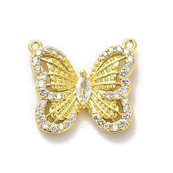 Real 18K Gold Plated Rack Plating Brass Micro Pave Clear Cubic Zirconia Pendants, Butterfly Charms, Long-Lasting Plated, Lead Free & Cadmium Free, Real 18K Gold Plated, 18.5x20.5x4mm, Hole: 1mm