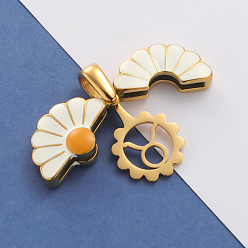 Taurus Opened 304 Stainless Steel Pendants, with Enamel, Real 18K Gold Plated, Daisy with Twelve Constellation, Taurus, 36x25x6mm