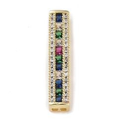 Colorful Rack Plating Brass Pave Cubic Zirconia Connector Charms, Rectangle Links, Real 18K Gold Plated, Long-Lasting Plated, Lead Free & Cadmium Free, Colorful, 25.5x5x5mm, Hole: 1.5mm