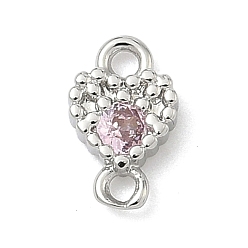 Бледно-Розовый Подвески-сердечки с кубическим цирконием из латуни, без кадмия и без свинца, долговечный, стойки покрытие, платина, розовый жемчуг, 7x4.5x1.5 мм, отверстие : 1 мм