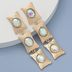 AB color Multi-layer Square Alloy Acrylic Earrings with Colorful Diamonds - Fashionable and Bold Women's Ear Accessories