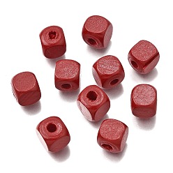 (123L) Белый крем непрозрачный блеск Спрей окрашены деревянные бусины, квадратный, огнеупорный кирпич, 10x10x10 мм, отверстие : 3 мм