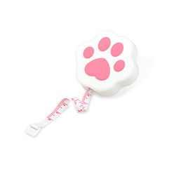 Hot Pink Cat Paw Plastic Tape Measure, Soft Retractable Sewing Tape Measure, for Body, Sewing, Tailor, Cloth, Hot Pink, 6.1x5.4x1.6cm