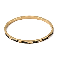 Black 304 Stainless Steel Enamel Hinged Cuff Bangles for Women, Ion Plating(IP), Real 18K Gold Plated, Black, Inner Diameter: 1.97x2.36 inch(5x6cm)