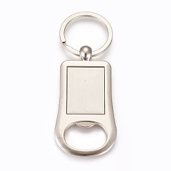 Platinum Zinc Alloy Cabochon Settings Bottle Openers, with Iron Ring, Rectangle, Platinum, Tray: 22x30mm, 95mm, 69x36x3mm, 1pc/box