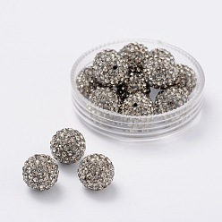 Black Diamond Pave Disco Ball Beads, Polymer Clay Rhinestone Beads, Grade A, Black Diamond, PP15(2.1~2.2mm), 14mm, Hole: 2mm