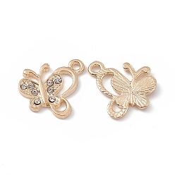 Light Gold Alloy Crystal Rhinestone Pendants, Butterfly Charms, Light Gold, 20x18x2mm, Hole: 2mm