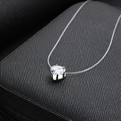 Heart Alloy with Cubic Zirconia Pendant Necklace for Women, Heart, 12.99 inch(33cm)