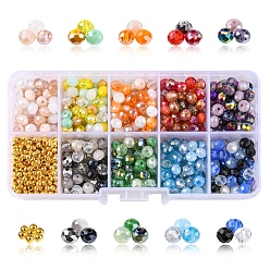 Mixed Color DIY Beads Jewelry Making Finding Kit, Including Electroplate Glass & Brass Smooth Spacer Beads, Mixed Color, 895Pcs/box