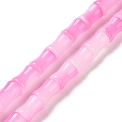 Hot Pink Glass Beads Strands, Bamboo Stick Shape, Hot Pink, 11.5~12x8~8.5mm, Hole: 1.1mm, about 30Pcs/strand, 14.17 inch(36cm)