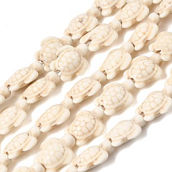 Кремово-белый Синтетических нитей бирюзовые бусы, черепаха, окрашенные, кремово-белые, 14x11x5.5 мм, отверстие : 1.5 мм, около 28 шт / нитка, 14.88'' (37.8 см)