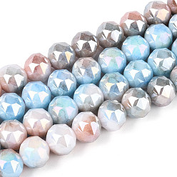 Светло-Голубой Антикоррозийные гальванические стеклянные бусины, имитация драгоценных камней, круглые, с покрытием AB цвета, граненые, два тона, Небесно-голубой, 9.5~10.2 мм, отверстие : 1.2 мм, около 55~57 шт / нитка, 14.17~14.96'' (36~38 см)