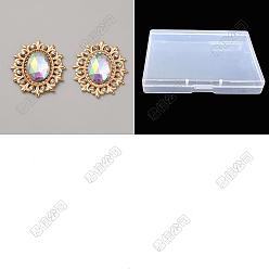 Clair AB 30 cabochons en alliage de zinc, avec acrylique et strass, ovale, clair ab, 26.5x23x4mm