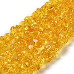 Золотистый Нити бусин из смолы, имитирующие янтарь, чипсы, золотые, 7~10x12~14.5x10~14.5 мм, отверстие : 1 мм, около 54 шт / нитка, 15.94''~16.14'' (40.5~41 см)