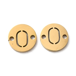 Letter O Ion Plating(IP) 304 Stainless Steel Connector Charms, Flat Round with Letter, Golden, Letter O, 9x1~1.5mm, Hole: 1~1.4mm