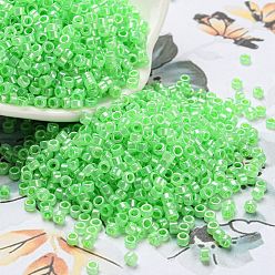 Spring Green Electroplate Transparent Glass Seed Beads, Ceylon, Cylinder, Spring Green, 2.5x1.6mm, Hole: 1.4mm, about 50398pcs/pound