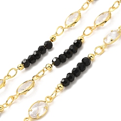 Черный Цепочки из овальной латуни с циркониевым покрытием из настоящего 18k золота, ручной цепи стекло бисером, пайки, с катушкой, без свинца и без кадмия, чёрные, овальный : 11.5x5x2 mm, звено борта: 18x3мм