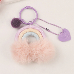 Medium Purple Plush Rainbow Pendant Decorations, Alloy Enamel Heart Keychain Ornaments, Medium Purple, 80mm