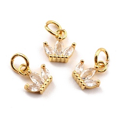 Прозрачный Латунь прелести циркония кубической, реальный 18 k позолоченный, без кадмия и без свинца, корона, прозрачные, 8x8x2.5 мм, отверстие : 3.8 мм