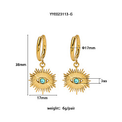 Eye Винтажный французский стиль 304 серьги-кольца из нержавеющей стали, с синтетическими бирюзовый, золотые, глаз, 38x17 мм