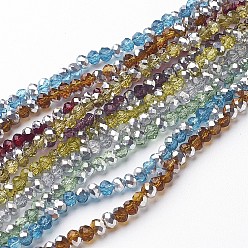 Mixed Color Electroplate Glass Bead Strands, Half Silver Plated, Faceted, Rondelle, Mixed Color, 10x7mm, Hole: 1mm, about 72pcs/strand, 19.8 inch