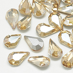 Light Colorado Topaz Pointed Back Glass Rhinestone Cabochons, Back Plated, Faceted, teardrop, Light Colorado Topaz, 10x6x3mm